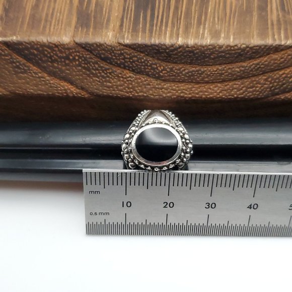 Size 6 925 Sterling Silver Quality Fancy Black Onyx Inlay Ring - Picture 7 of 8